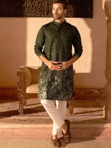 Jompers Men Floral Embroidered Regular Sequinned Kurta with Pyjamas