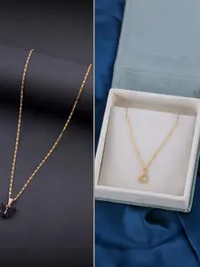 DressBerry Women Set of 2 Brass Gold Plated Minimal Necklace