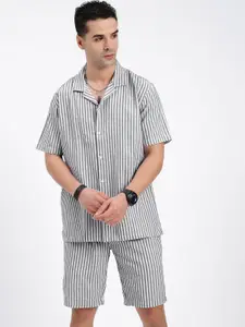 SHOWOFF Striped Shirt Collar Neck Shirt With Shorts Co-Ords