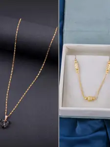 DressBerry Set Of 2 Gold-Plated Stones Studded Minimal Chain With Butterfly Pendants