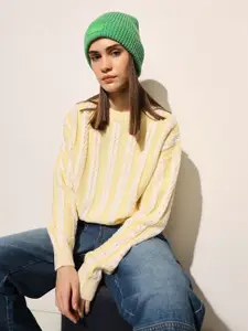 ONLY Women Cable Knit Embroidered Regular Pullover Sweaters