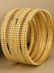 Anouk set of 4 gold plated & floral- shaped textured classic bangles