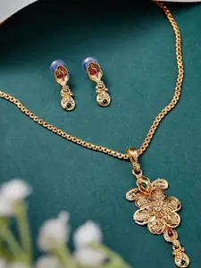 Anouk Gold Plated & Multicolour Stone Studded Floral Shaped Pendant set
