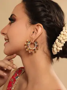 Yinara Gold-Plated Kundan Studded Circular Shape Hoop Earrings