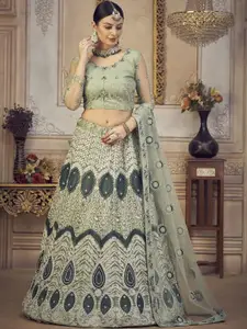 KALINI Embroidered Thread Work Semi-Stitched Lehenga & Unstitched Blouse With Dupatta