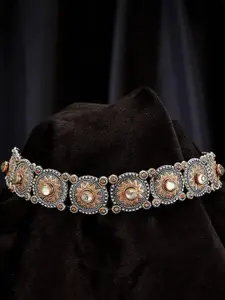 Anouk Sangria German Silver-Gold Plated & Kundan Stone Studded floral shaped Necklace