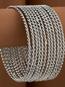 Anouk Sangria Silver Plated & Wavy Shaped-Textured set of 12 bangles