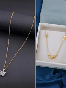 DressBerry Set of 2 Brass Minimal Necklace