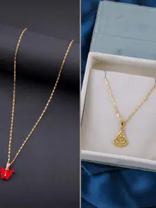 DressBerry Set of 2 Red Gold Plated Artificial Beads Beaded Butterfly Pendant Chains