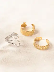 Niska Women Set Of 3 Gold-Plated Adjustable FingerRing