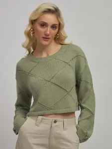 Virgio Women Cotton Round Neck Regular Solid Long Sleeves Sweaters