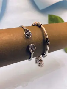 Anouk Sangria German Silver Plated Set of 2 Adjustable Peacock Shaped & Jhumki Drop Bangle