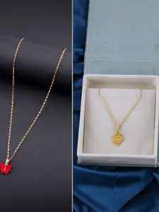 DressBerry Set of 2 Red Gold Plated Artificial Beads Beaded Butterfly Pendant Chains