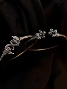Anouk Combo of 2 German Silver-Plated & Floral-Peacock Shaped Adjustable Bangle