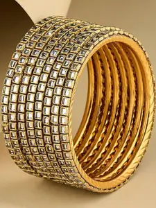 Anouk Set Of 8 Gold Plated & white  stone- stone studded Square- shaped classic bangles