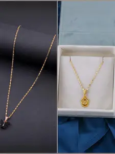 DressBerry Set of 2 Black Gold Plated Artificial Beads Beaded Butterfly Pendant Chains