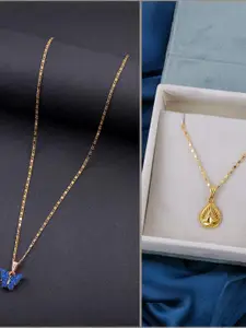 DressBerry Set of 2 Blue Gold Plated Artificial Beads Beaded Butterfly Pendant Chain