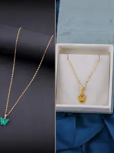 DressBerry Set of 2 Green Gold Plated Artificial Beads Beaded Butterfly Pendant Chain