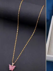 DressBerry Set of 2 Pink Gold Plated Artificial Beads Beaded Butterfly Pendant Chains