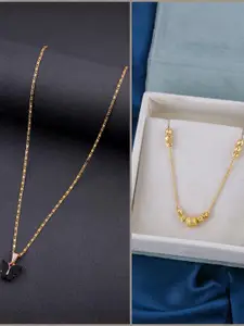 DressBerry Women Set of 2  Butterfly & Ethnic Traditional Pendant Brass Minimal Necklace