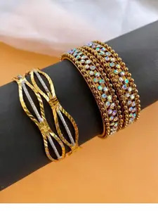 Anouk Set of 4 Gold-Copper Plated & Metallic Stone Studded Bangles