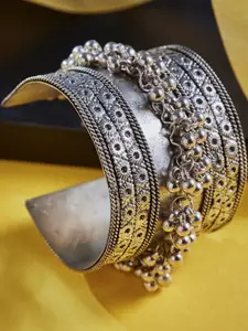 Anouk Sangria German Silver Plated & Ghunghroo Stone Studded Adjustable Bangle