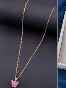 DressBerry Set Of 2 Gold-Plated Stones Studded Minimal Chain With Butterfly Pendants