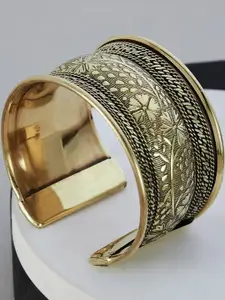 Anouk German Silver Plated & Gold Floral Textured Cuff Bangle