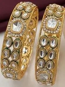 Anouk Gold Plated & Green Kundan Stone Studded Set of 2 Bangles