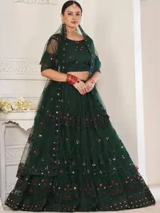 KALINI Embroidered Thread Work Semi-Stitched Lehenga & Unstitched Blouse With Dupatta