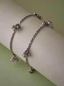 Anouk Sangria Set of 2 German Silver Plated & Ghunghroo Stone Studded Bangles