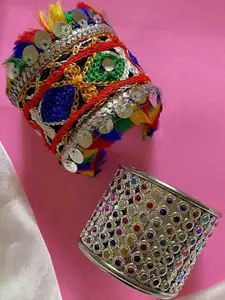 Anouk Sangria Set of 2 German Silver &Multicoloured  Round Shaped -Textured Bangles