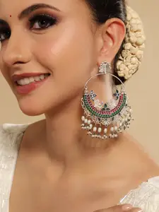 Yinara Pearls Beaded Oxidised Circular Shape Drop Earrings