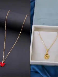 DressBerry Set Of 2 Gold-Plated Pendant Minimal Necklace
