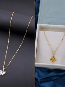 DressBerry Set of 2 White Gold Plated Artificial Beads Beaded Butterfly Pendant Chain