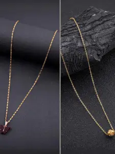 DressBerry Set of 2 Gold Plated Brass Butterfly & Ethnic Traditional Minimal Necklace