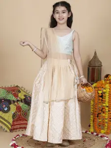 Sangria Girls Embroidered Top With Skirt & Dupatta