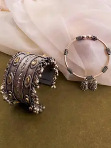 Anouk Sangria Set of 2 German Silver Plated & Floral Shaped Kundan Bangle set