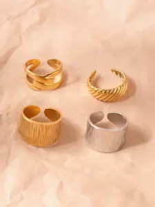 Niska Set Of 4 Gold-Plated Adjustable FingerRing