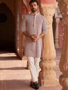 Jompers Men Embroidered Thread Work Pure Cotton Kurta with Pyjamas