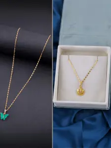 DressBerry Women Set of 2 Brass Minimal Necklace