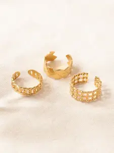 Niska Set Of 3 Gold-Plated Stainless Steel Finger Rings