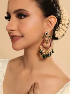 Yinara 22K Gold Plated Kundan Studded Contemporary Drop Earrings