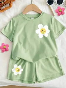 BLARY FASHION PLANET Girls Printed T-shirt with Shorts