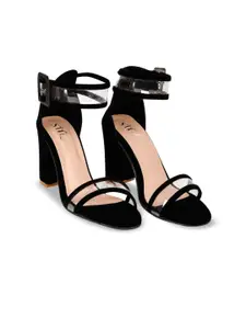 stylzrepublic Velvet Block Sandals with Bows