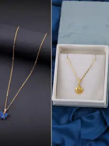 DressBerry Set of 2 Blue Gold Plated Artificial Beads Beaded Butterfly Pendant Chain