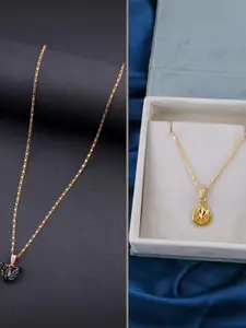 DressBerry Set of 2 Brass Gold-Plated Pendant Minimal Necklace