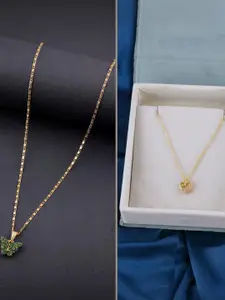 DressBerry Set of 2 Brass Artificial Beads Minimal Necklace