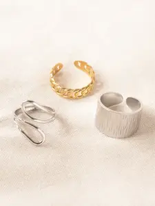 Niska Set Of 3 Gold-Plated Stainless Steel Finger Rings