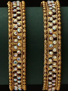 Anouk Set Of 2 Gold-Plated Metallic Stone Studded Intricate Textured Bangles
